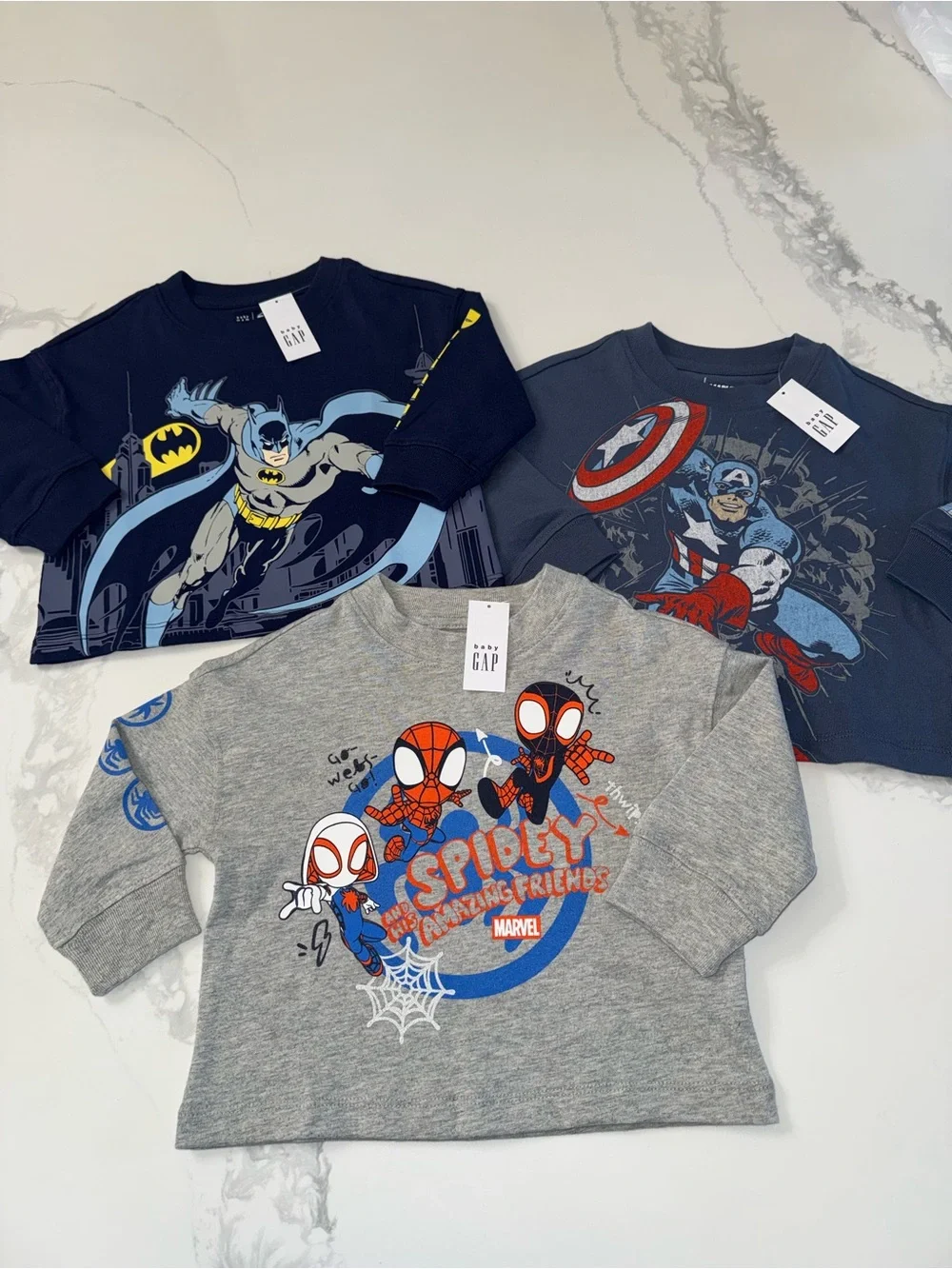 Baby GAP Marvel & DC Superhero Boys’ Long Sleeve T-Shirt Bundle 12-18M